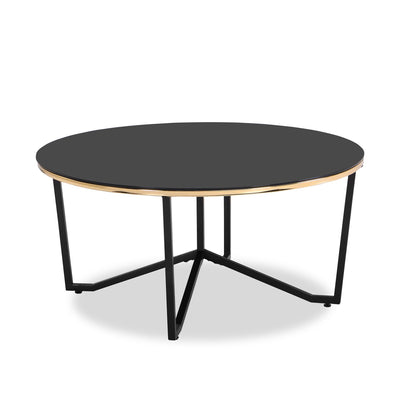 Xander 36" Modern Round Glass Top Coffee Table - Black and Gold with Metal Legs|Table à café ronde moderne Xander de 36 po avec dessus en verre - noire et dorée avec pattes en métal