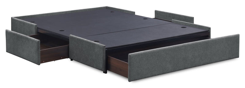 Base de lit de rangement Amos rembourrée en tissu anthracite avec 3 tiroirs intégrés - format lit double