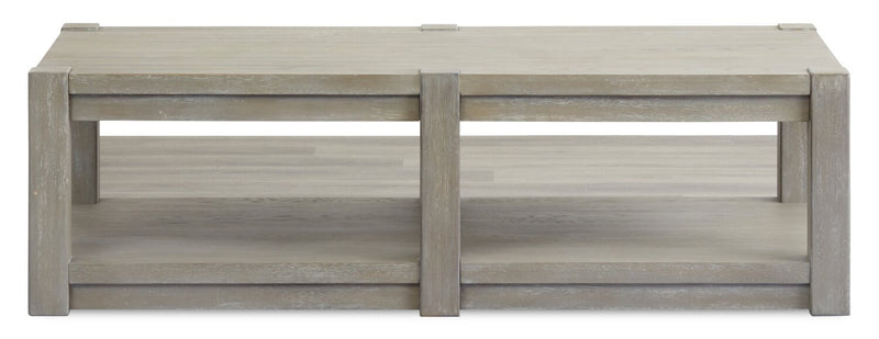 Table à café contemporaine Clifford de 60 po en bois massif avec tablette et roulettes - gris calico