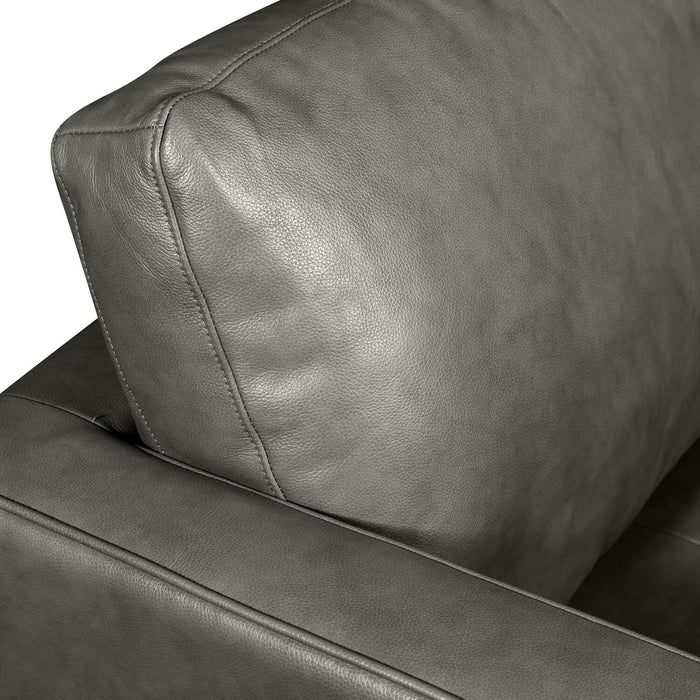 Sofa Edge de 86 po en cuir véritable avec pattes en bois et coussins de dossier amovibles - gris