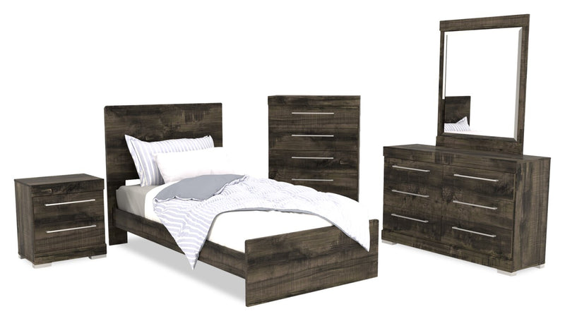 Lit à panneaux Riley avec tête de lit et cadre de lit pour enfants, fabriqué au Canada, gris - format lit simple