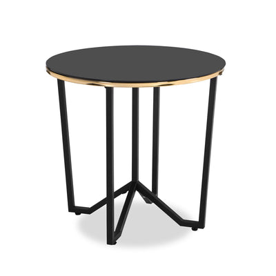Xander 24" Modern Round Glass Top End Table - Black and Gold with Metal Legs|Table de bout ronde moderne Xander de 24 po avec dessus en verre - noire et dorée avec pattes en métal