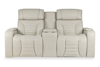 Zen 75.5" Leather-Look Fabric Power Reclining Massage Loveseat with Refrigerator Console - Apricot | Causeuse de massage à inclinaison électrique Zen de 75,5 po en tissu d’apparence cuir avec console réfrigérée - abricot