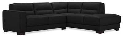 Citadel 2-Piece Right-Facing Top-Grain Genuine Leather Sectional with Wood Legs - Black | Sofa sectionnel de droite Citadel 2 pièces en cuir véritable de qualité supérieure avec pattes en bois - noir