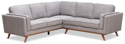 Kort & Co. Kassia 2-Piece Linen-Look Fabric Sectional with Wood Base and Legs - Grey | Sofa sectionnel Kassia de Kort & Co. 2 pièces en tissu d’apparence lin avec base et pattes en bois - gris