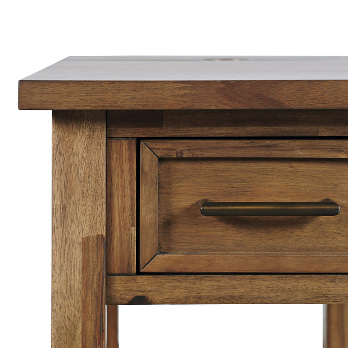 Table de fauteuil rustique Nathan de 16 po avec rangement, tablette et port USB - brun clair