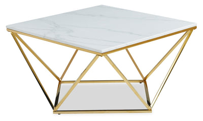 Amanda 31.5" Modern Square Coffee Table - White Marble Top with Gold Metal Base | Table à café carrée moderne Amanda de 31,5 po - dessus en marbre blanc avec base en métal doré