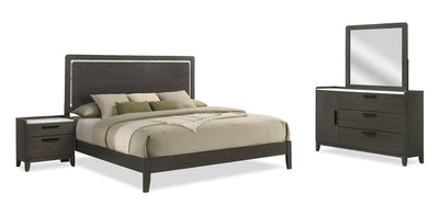 Sable 6pc Bedroom Set with Bed, Dresser, Mirror & Nightstand, Dark Grey - King Size | Ensemble de chambre à coucher Sable gris foncé 6 pièces avec lit, commode, miroir et table de nuit - format très grand lit