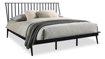 Milan Platform Bed with Headboard & Frame, Mid-Century Modern, Black - King Size | Lit plateforme Milan de style moderne du milieu du 20e siècle avec tête de lit et cadre, noir - format très grand lit