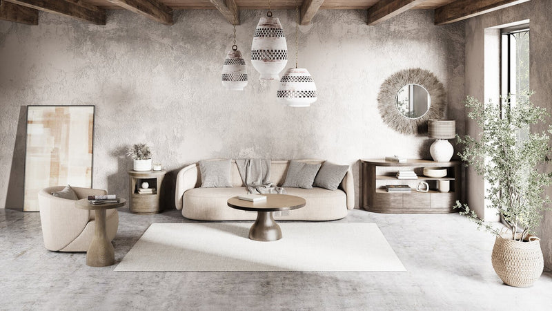 Table de salon moderne ronde Eldon de 60 po en bois massif avec rangement - marsouin