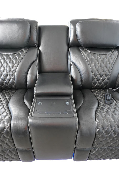 Causeuse de massage à inclinaison électrique Elite de 74 po en cuir véritable avec son immersif et appuie-têtes électriques - noire