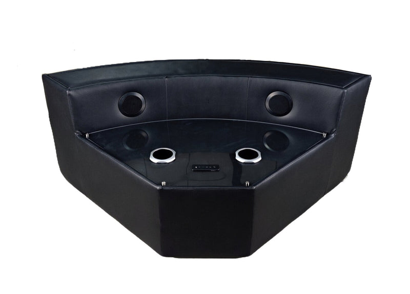 Sofa sectionnel à inclinaison électrique Zen 3 pièces en tissu d’apparence cuir avec massage, console rabattable et compartiment réfrigéré - noir