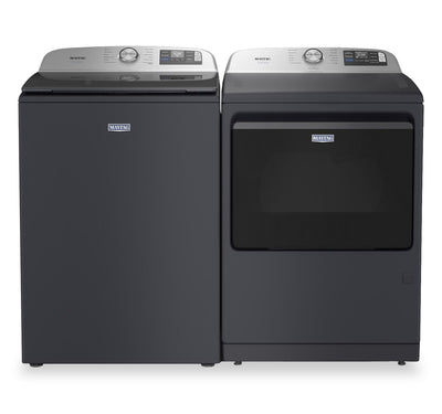 Maytag 6.0 Cu. Ft. Pet Pro Smart Top-Load Washer and 7.4 Cu. Ft. Electric Dryer – Midnight Steel | Laveuse intelligente à chargement par le haut de 6,0 pi³ et sécheuse électrique de 7,4 pi³ Animal Pet Pro de Maytag - acier minuit