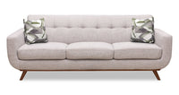 Sofa Freeman Kort & Co. de 88 po en tissu d’apparence lin avec pattes en bois et coussins de dossier capitonnés - blanc colombe