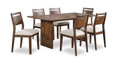 Vale 7pc Dining Set with Table & 6 Chairs, Wood, 72"W - Brown & Beige | Ensemble de salle à manger Vale 7 pièces en bois avec table de 72 po (l) et 6 chaises - brun et beige