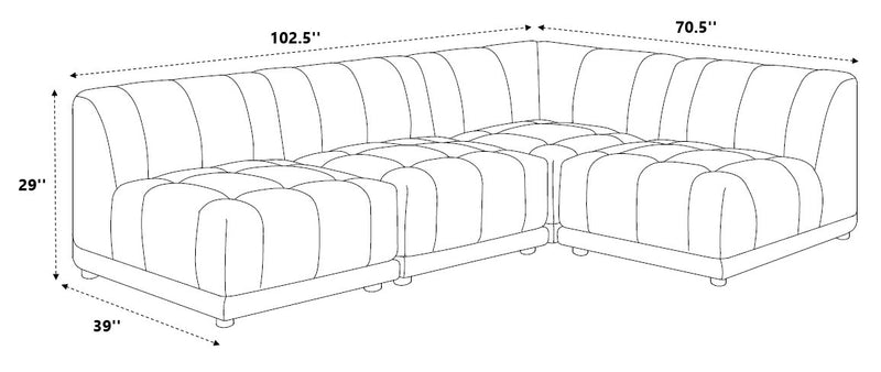 Sofa sectionnel modulaire Oaklyn Kort & Co. 4 pièces en tissu avec coussins de siège capitonnés - beige