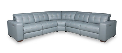 Geneva 3-Piece Genuine Leather Power Reclining Sectional with Power Headrests and USB Port - Pool Blue | Sofa sectionnel à inclinaison électrique Geneva 3 pièces en cuir véritable avec appuie-têtes électriques et port USB - bleu piscine