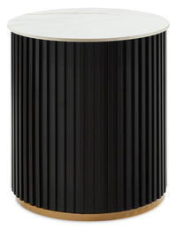Table de bout ronde moderne Capri de Kort & Co. de 20 po avec dessus en pierre frittée blanche - noire et dorée