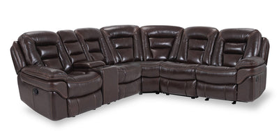 Leo 6-Piece Genuine Leather Reclining Sectional with Storage Console and Dual Cupholders - Walnut Brown | Sofa sectionnel inclinable Leo 6 pièces en cuir véritable avec console de rangement et 2 porte-gobelets - brun noyer