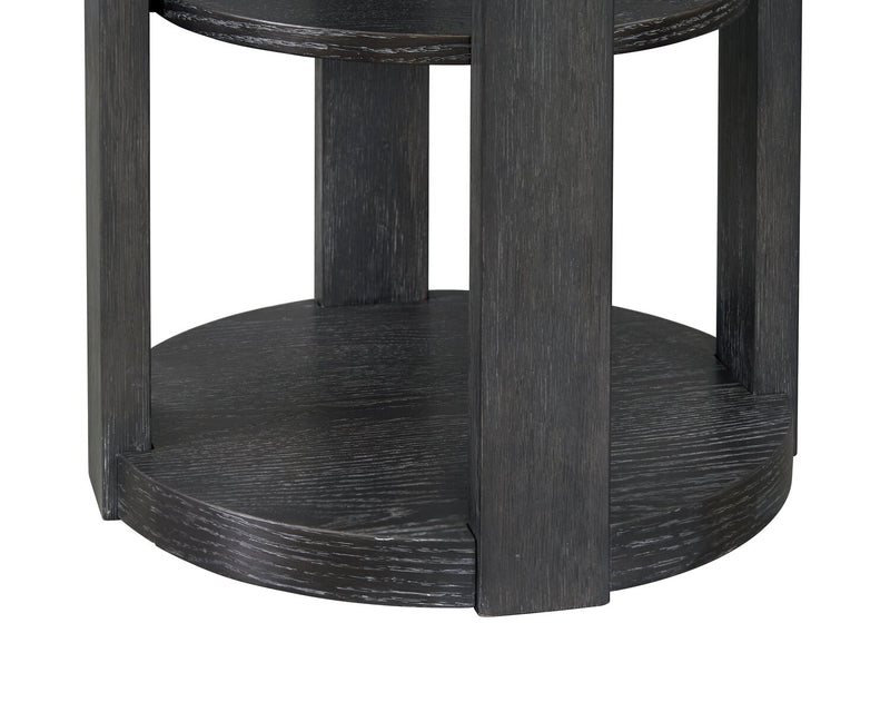 Table de bout ronde Declan moderne de 18 po avec tablette - noire