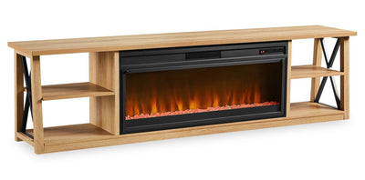 Wendel 80" Electric Fireplace Tv Stand with Storage for TVs up to 85" – Natural Oak | Meuble pour téléviseur Wendel de 80 po avec foyer électrique et rangement pour téléviseurs jusqu’à 85 po - chêne naturel