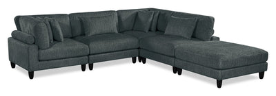 Lounge 5-Piece Chenille Modular Sectional with Ottoman – Grey | Sofa sectionnel modulaire Lounge 5 pièces en chenille avec pouf - gris
