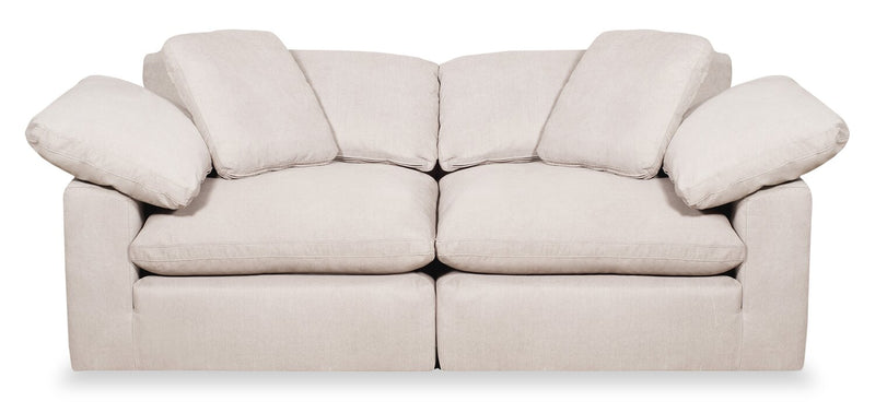 Causeuse modulaire Eclipse de 86 po en tissu d’apparence lin avec coussins réversibles en duvet et plumes - beige lin