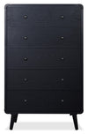 Commode verticale de chambre à coucher moderne du milieu du 20e siècle Milan de 32 po (l) x 51 po (H) à 5 tiroirs - noire