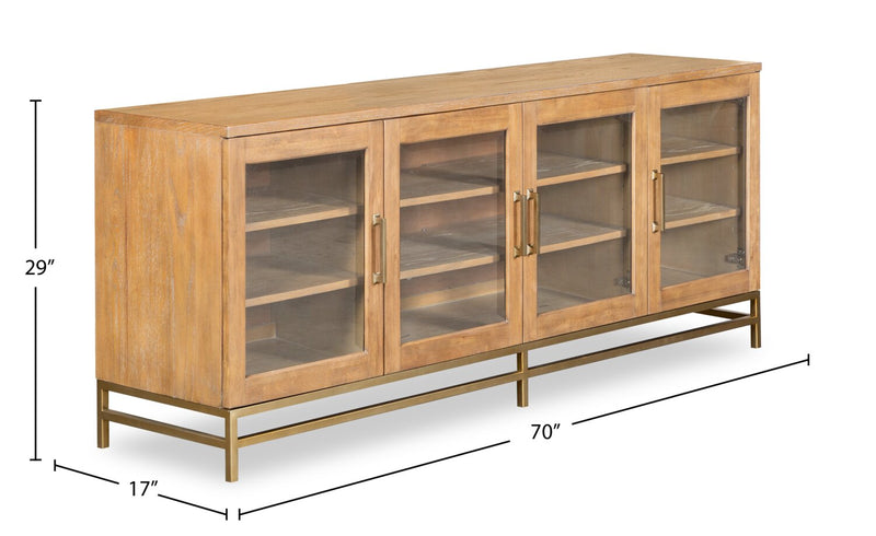 Meuble pour téléviseur moderne Cresset de 70 po en bois massif avec rangement et système de gestion des câbles pour téléviseurs jusqu’à 75 po - blé belge