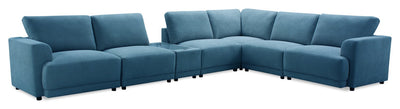 Voyage Modular 7-Piece Fabric Sectional with Console and Removable Back Cushions – Blue | Sofa sectionnel modulaire Voyage 7 pièces en tissu avec console et coussins de dossier amovibles - bleu