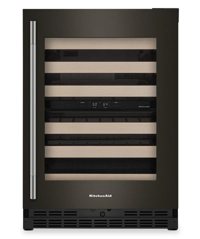 Kitchenaid® 24" Undercounter Wine Cellar with Full-Extension Wood-Front Racks - Black Ore - KUWR524SBE | Cellier à vin KitchenAid de 24 po sous le comptoir avec grilles à extension complète à devant en bois - Minerai noir - KUWR524SBE