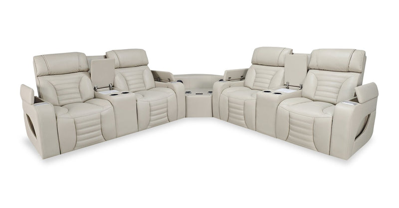 Sofa sectionnel à inclinaison électrique Zen 3 pièces en tissu d’apparence cuir avec massage et 2 consoles avec réfrigérateur - abricot