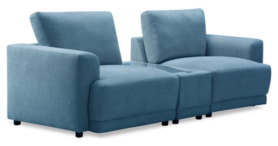 Voyage Modular 3-Piece Fabric Sectional with Console and Removable Back Cushions – Blue | Sofa sectionnel modulaire Voyage 3 pièces en tissu avec console et coussins de dossier amovibles - bleu