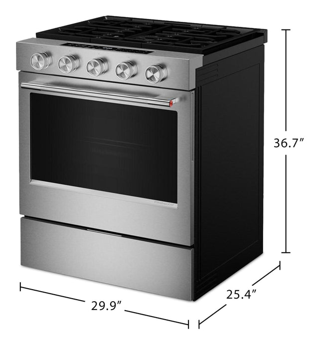 Cuisinière à gaz encastrée KitchenAid de 5,0 pi³ et de 30 po avec modes par convection - acier inoxydable résistant aux traces de doigts - KSGS530SPS