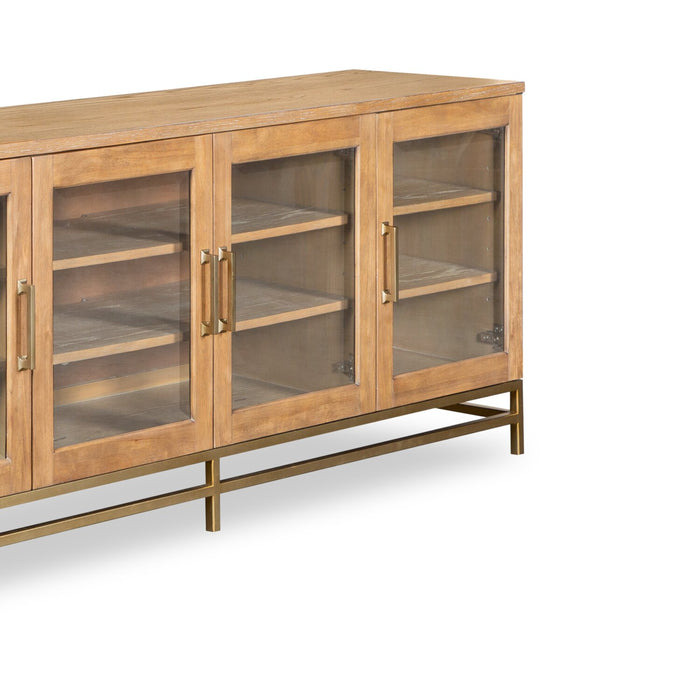 Meuble pour téléviseur moderne Cresset de 70 po en bois massif avec rangement et système de gestion des câbles pour téléviseurs jusqu’à 75 po - blé belge