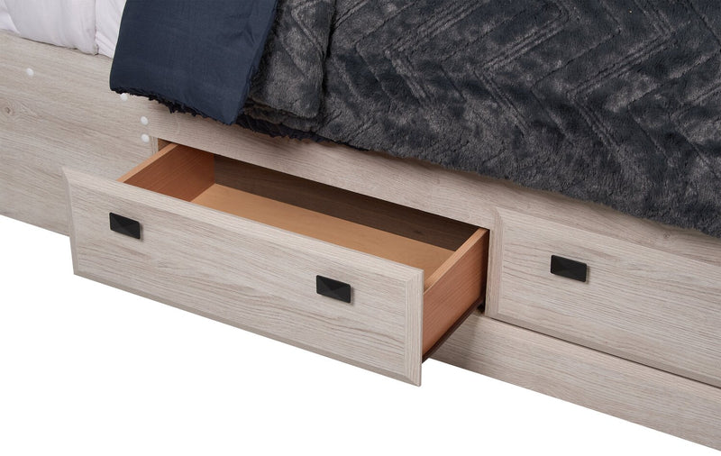 Ensemble de chambre à coucher Yorkdale 5 pièces avec lit de rangement à 6 tiroirs, commode et miroir, blanc - format lit double