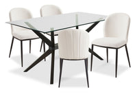 Ensemble de salle à manger Ace 5 pièces avec table de 63 po (L), dessus en verre et 4 chaises - brun et ivoire