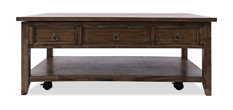 Table à café Branson de 48 po avec dessus relevable, rangement et roulettes - brun foncé