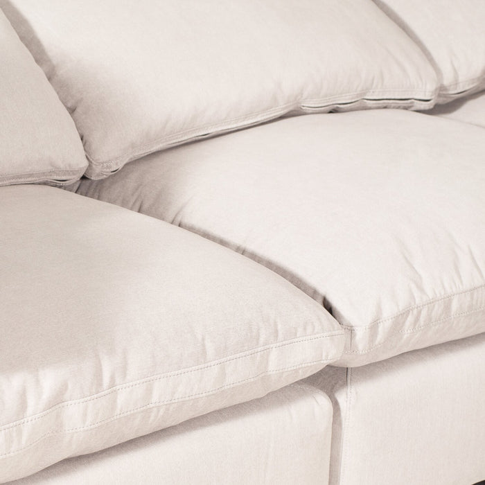 Sofa sectionnel modulaire Eclipse 5 pièces en tissu d’apparence lin avec coussins réversibles en duvet et plumes - blanc lin