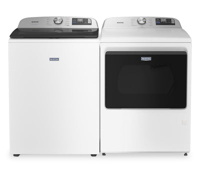 Maytag 6.0 Cu. Ft. Smart Top-Load Washer and 7.4 Cu. Ft. Electric Dryer – White | Laveuse intelligente à chargement par le haut de 6,0 pi³ et sécheuse électrique de 7,4 pi³ de Maytag - blanches