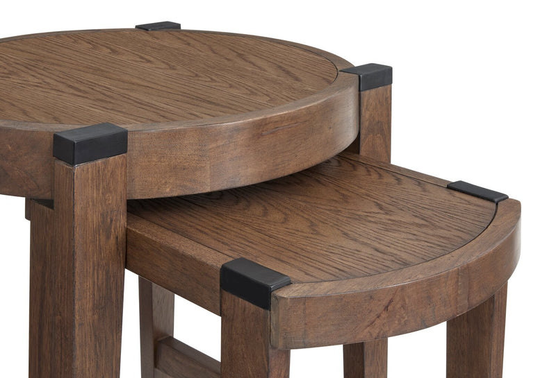 2 tables d’appoint gigognes rondes Gordon de 22 po en bois massif - brunes