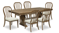 Ensemble de salle à manger Clara 7 pièces avec table, rallonge de 68 po à 86 po (L), base à tréteaux et 6 chaises - brun