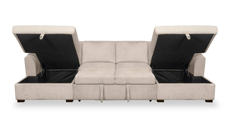 Sofa-lit sectionnel Envy 3 pièces en tissu de chenille avec 2 fauteuils longs de rangement - beige amande