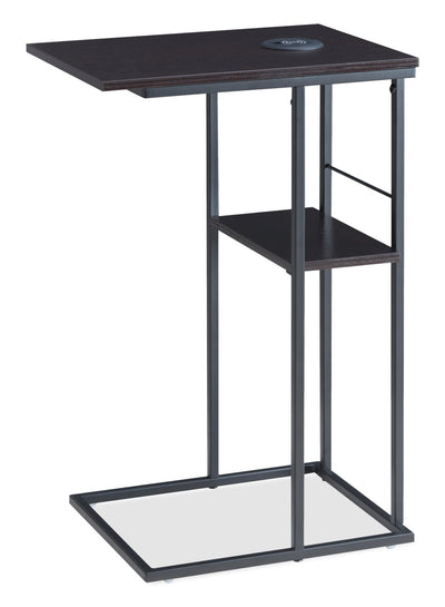 Byron 15.5" Accent Table with Built-In USB and Qi Charging - Red Cocoa and Black | Table d’appoint Byron de 15.5 po avec recharge USB et Qi intégrée - rouge cacao et noir