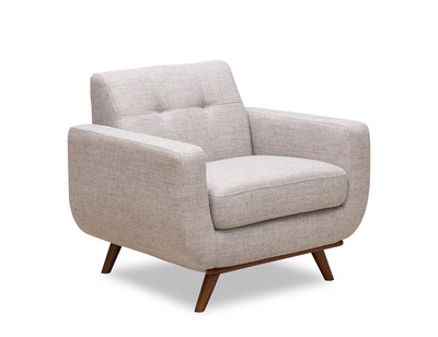Kort & Co. Freeman 37" Linen-Look Fabric Chair with Wood Legs and Tufted Back Cushion - Dove White | Fauteuil Freeman Kort & Co. de 37 po en tissu d’apparence lin avec pattes en bois et coussin de dossier capitonné - blanc colombe