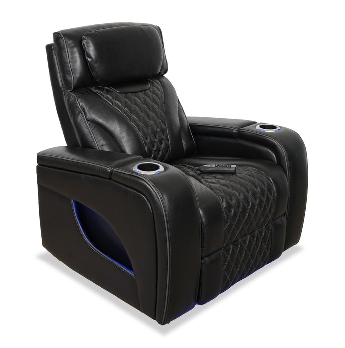 Fauteuil de massage à inclinaison électrique Elite de 38 po en cuir véritable avec son immersif et appuie-tête électrique - noir