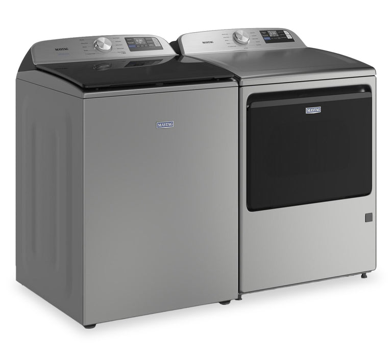 Laveuse intelligente à chargement par le haut de 6,0 pi³ et sécheuse électrique de 7,4 pi³ de Maytag - argenté radieux