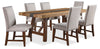 Ensemble de salle à manger Boden 7 pièces avec table de 78 po (L), base à tréteaux et 6 chaises à bordure de clous décoratifs - brun et beige