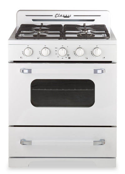 Off-Grid Classic Retro by Unique 30" 3.9 Cu. Ft. Propane Gas Range - Marshmallow White - UGP-30CR OF2 W | Cuisinière à gaz propane Classic Rétro hors réseau par Unique de 30 po et de 3,9 pi3 - blanc guimauve - UGP-30CR OF2 W | 30CROF2W