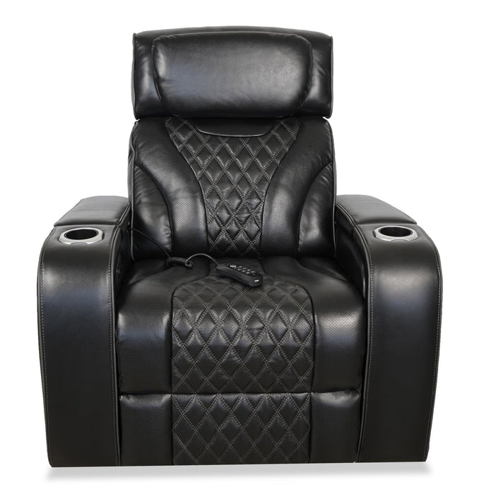 Fauteuil de massage à inclinaison électrique Elite de 38 po en cuir véritable avec son immersif et appuie-tête électrique - noir